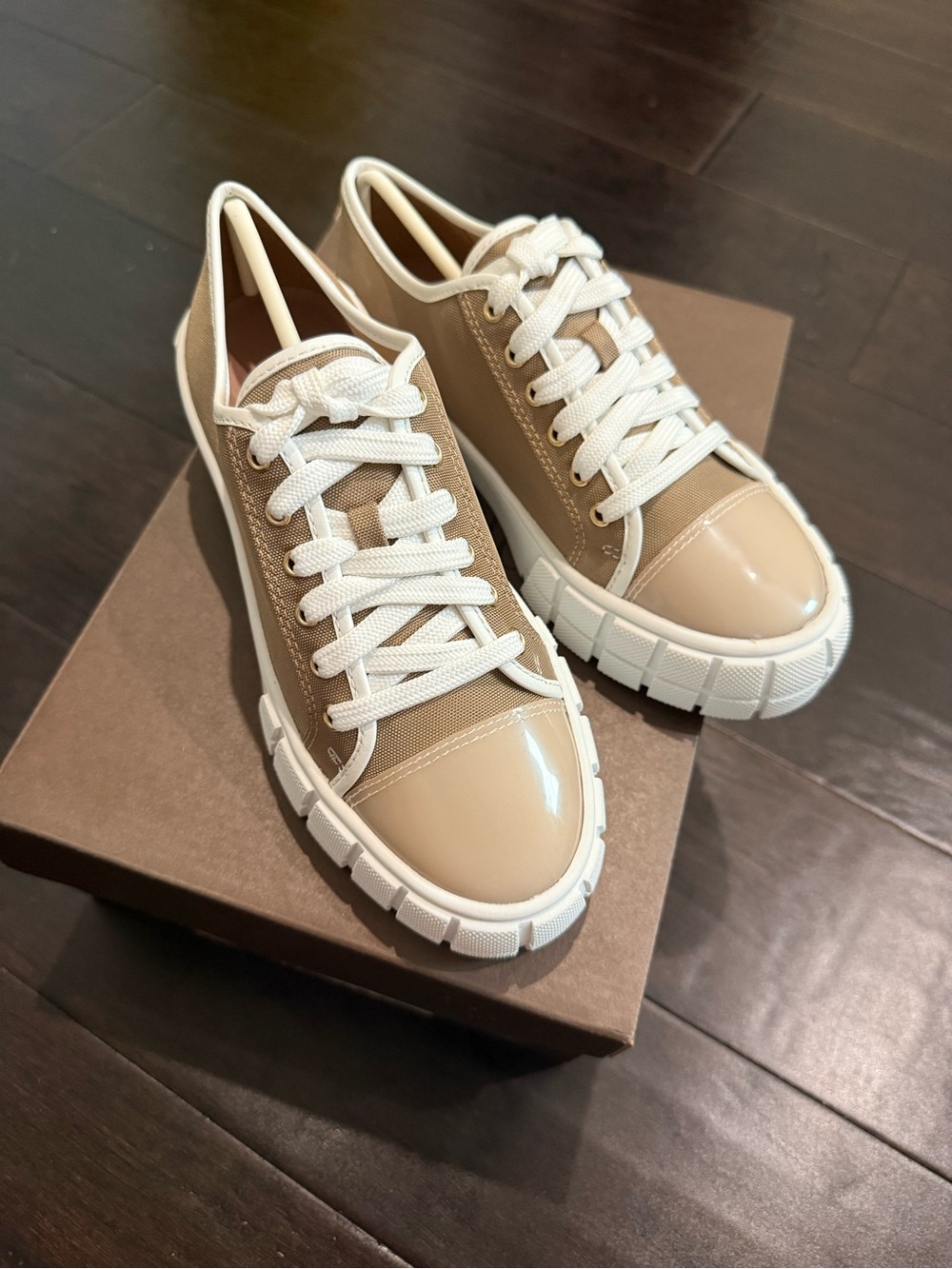 Paolo Beige/Tan Low-Top Canvas & Patent Sneaker